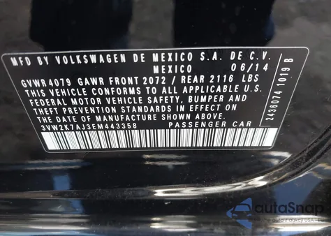 2014 Volkswagen Jetta 2.0L S from USA, damaged, VIN 3VW2K7AJ3EM443358